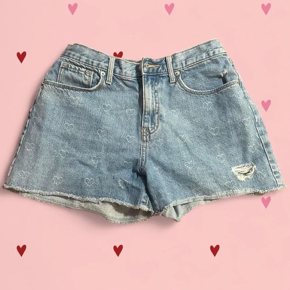 Denim shorts with hearts